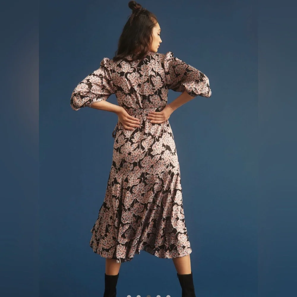 Anthropologie Caballero Floral Wrap Dress in Black Motif NEW - Picture 3 of 10